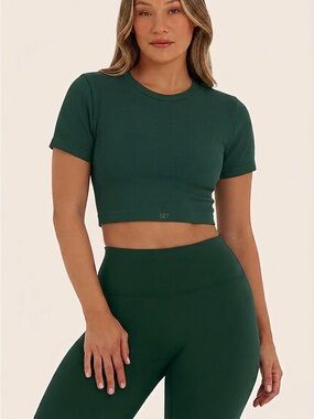 SET Active Ribbed Green Crop Top T-Shirt